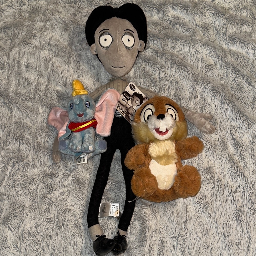 Disney Store Plush Toy Trio Frankenweenie Victor with Dumbo and Chip & Dale